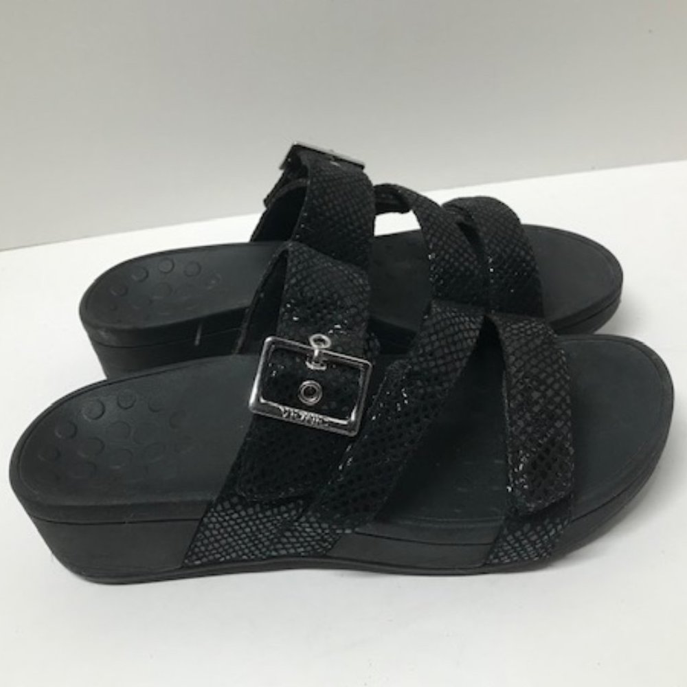 Vionic Black Lizard Rio Platform Slide Sandals